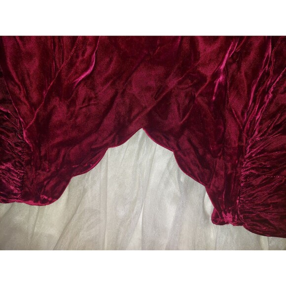 80s Vintage Red Wine Velvet Half Sleeve Victorian Puff Shoulder Party Ball Dress - Picture 3 of 12